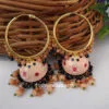 Peach Meenakari Jhumka with Golden Bali Earrings