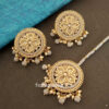 Round Grey Color Maang Tikka Set with Earring for Women