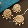 Round White Color Maang Tikka Set with Earring for Women