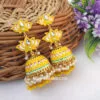 Yellow Meenakari Lotus Jhumka Earring for Wedding