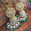 Bollywood Ethnic Lightweight Kundan Green Pearl Jhumka