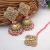 Coral Pink Pearl Jhumka Set with Maangtikka