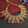 Coral Pink Polki Necklace Set with Tikka for Marriage