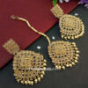 Cream Pearl Polki Maang Tikka Set with Earring for Wedding