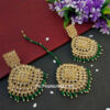 Dark Green Pearl Polki Maang Tikka Set with Earring for Wedding