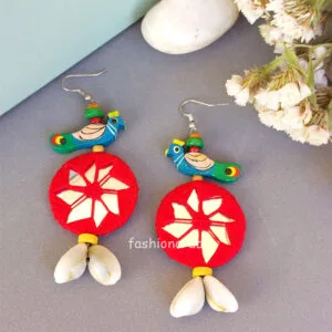 Handmade Red Peacock Mirror Earrings