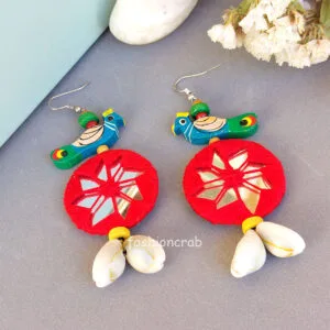 Handmade Red Peacock Mirror Earrings