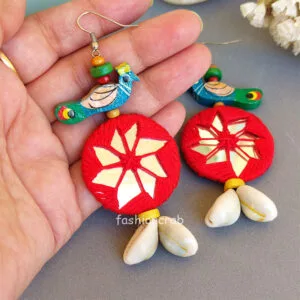 Handmade Red Peacock Mirror Earrings