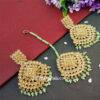 Light Green Pearl Polki Maang Tikka Set with Earring for Wedding