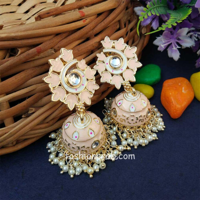 Light Pink Statement Enamel Jhumka Light Pink Statement Enamel Jhumka
