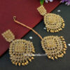 Peach Pearl Polki Maang Tikka Set with Earring for Wedding