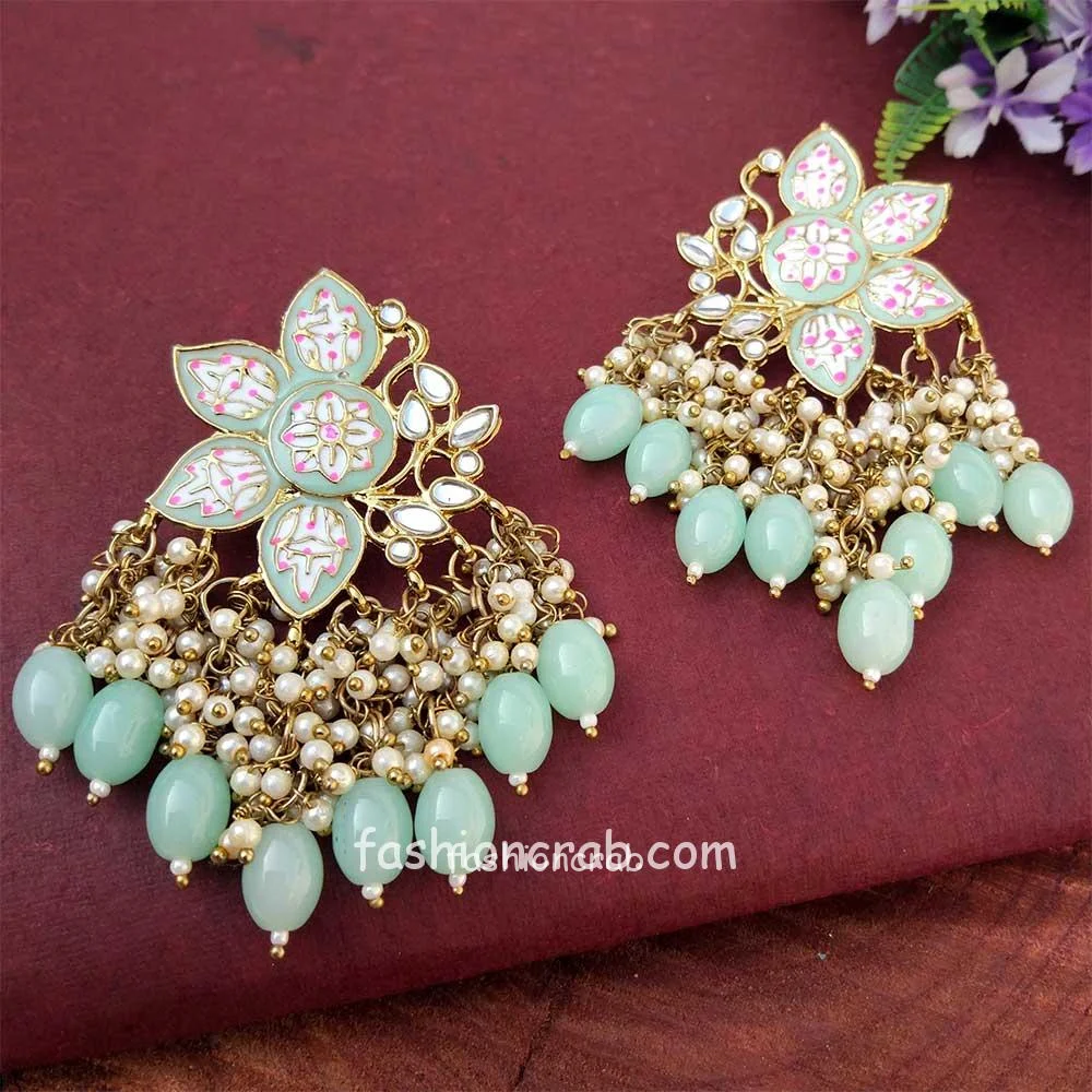 Pista Green Enamel Pearl Embellished Chandbali Earring