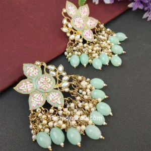 Pista Green Enamel Pearl Embellished Chandbali Earring