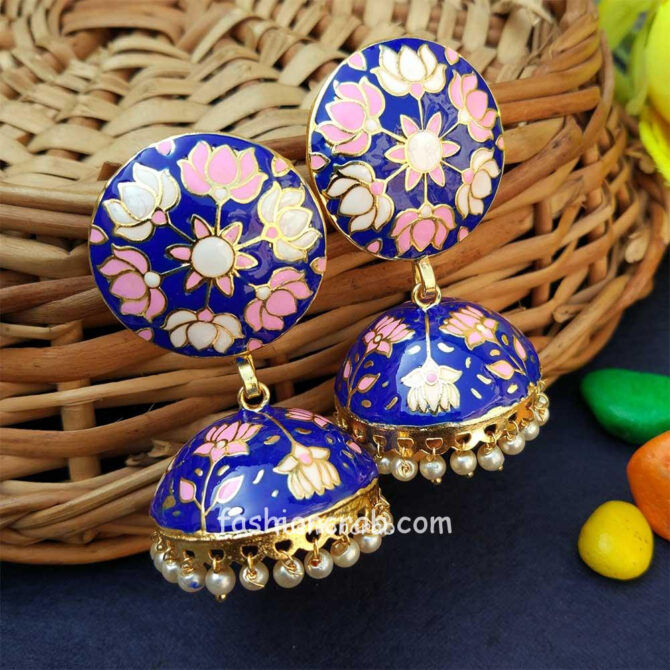 Royal Blue Jhumka with Meena Work Royal Blue Jhumka with Meena Work