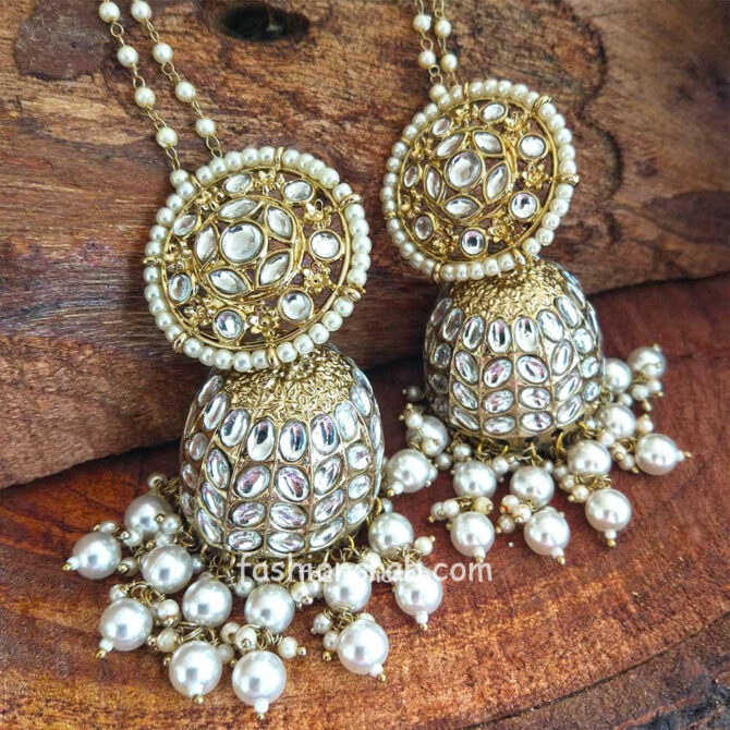 Bollywood Indian Ethnic Kundan White Pearl Jhumka Bollywood Indian Ethnic Kundan White Pearl Jhumka