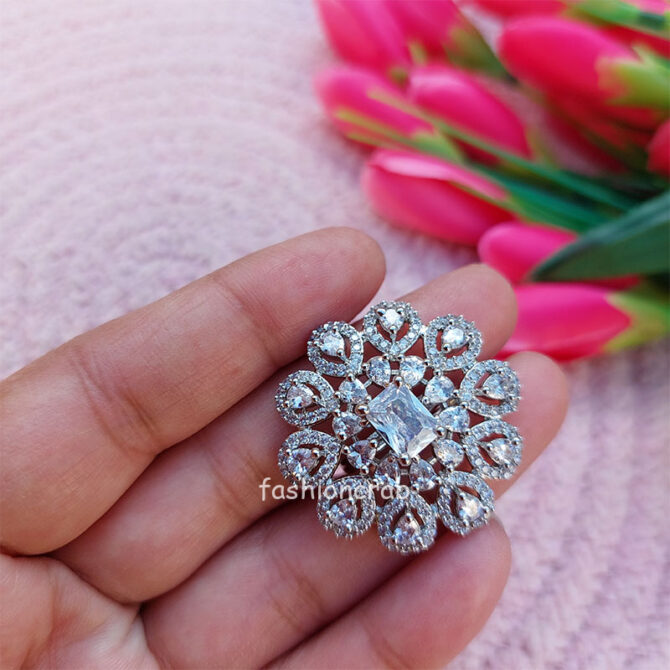 Cubic Zirconia Designer Adjustable Finger Ring for Reception-01 Cubic Zirconia Designer Adjustable Finger Ring for Reception