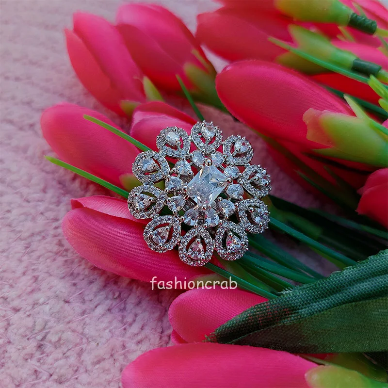 Cubic Zirconia Designer Adjustable Finger Ring for Reception