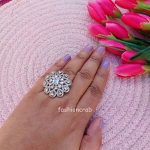 Cubic Zirconia Designer Adjustable Finger Ring for Reception