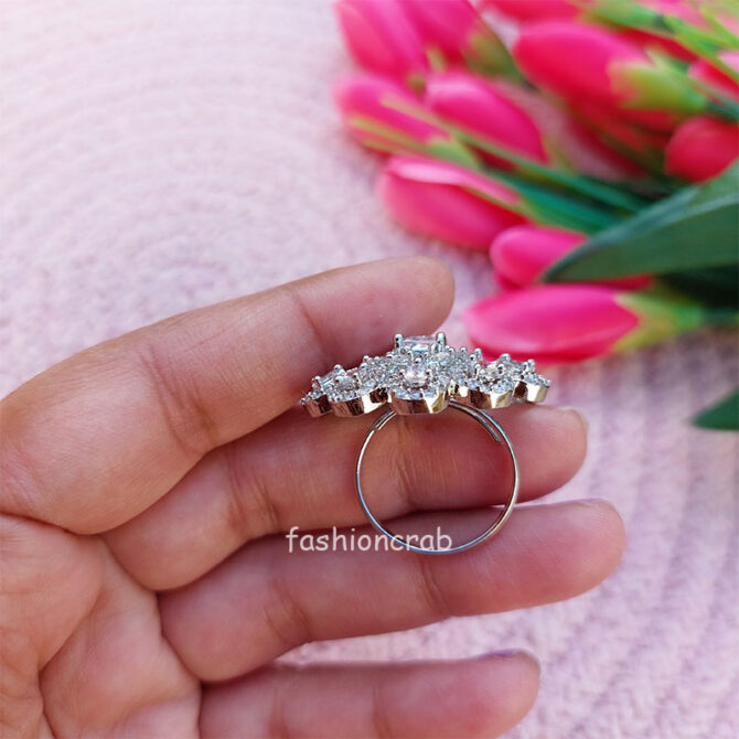 Cubic Zirconia Designer Adjustable Finger Ring for Reception
