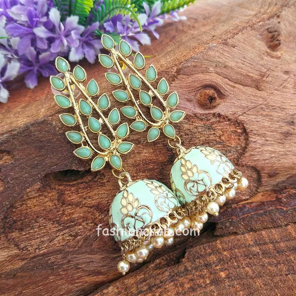 Handcrafted Green Stone Jhumkas for Women