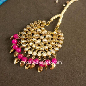 Hot Pink Color Punjabi Earrings with Tikka