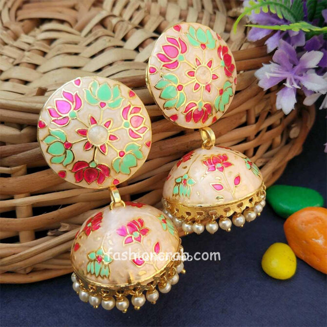 Light Peach Jhumka with Meena Work Light Peach Jhumka with Meena Work