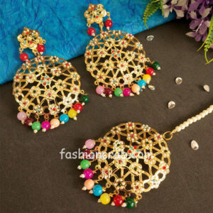 Multicolour Jadau Earrings with MaangTikka