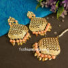 Peach Color Jadau Earrings with Tikka