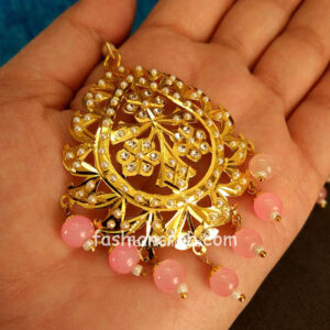 Pink Pearl Jadau Earrings with Tikka