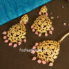 Pink Pearl Jadau Earrings with Tikka