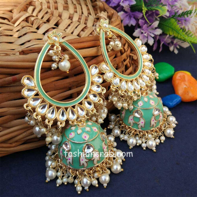 Sea Green Traditional Heavy Jhumka Earring Sea Green Traditional Heavy Jhumka Earring
