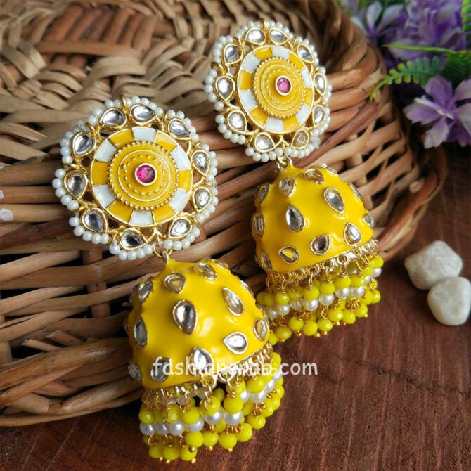 Yellow Jhumka Earrings for Lehenga Choli Yellow Jhumka Earrings for Lehenga Choli