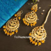 Yellow Pearl Jadau Earrings with Tikka