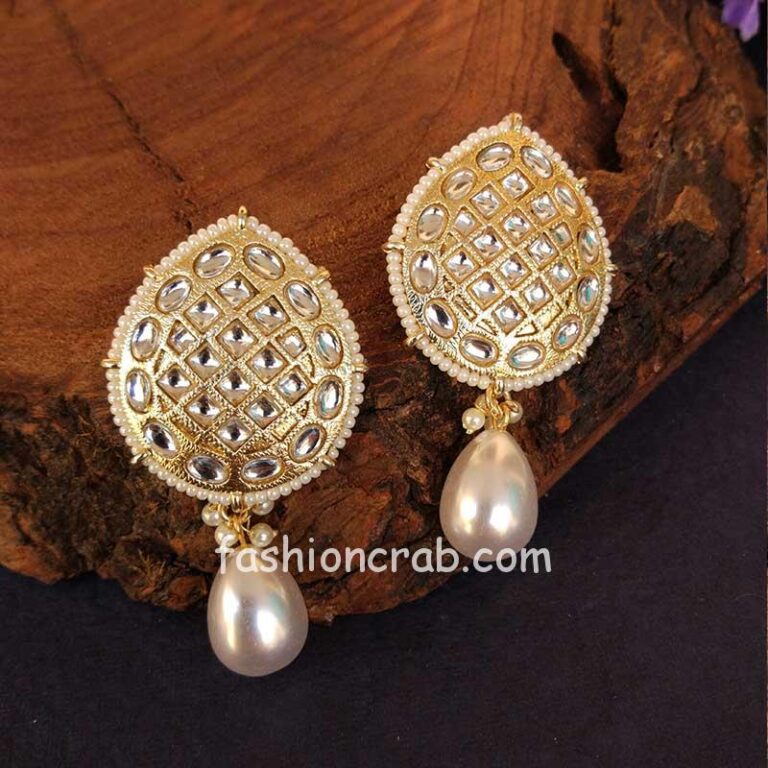 Antique Kundan Pearl Drop Earrings for Girls