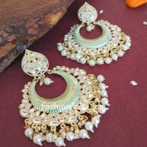 Big Pista Green Enamel Kundan Earrings for Girls