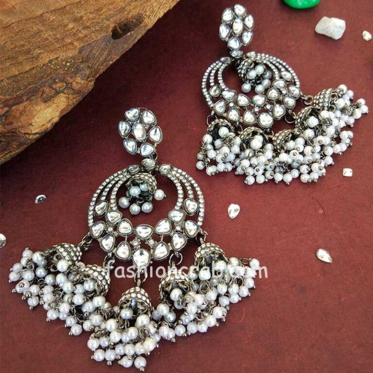 Black Metal Earrings for Black Saree