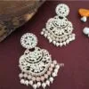 Bollywood Peach Pearl Kundan Chandbali Earrings