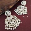 Bollywood White Pearl Kundan Chandbali Earrings
