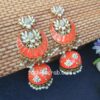 Floral Stone-Studded Meenakari Orange Jhumka for Wedding