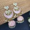 Floral Stone-Studded Meenakari Pink Jhumka for Wedding