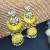 Floral Stone-Studded Meenakari Yellow Jhumka for Wedding