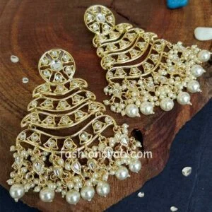 Gold Tone Layered Kundan Earrings for Girls