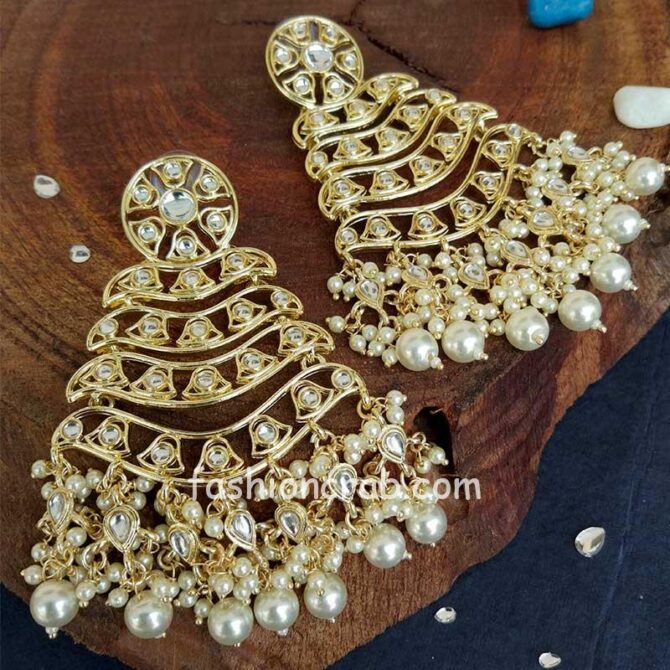 Gold Tone Layered Kundan Earrings for Girls Gold Tone Layered Kundan Earrings for Girls