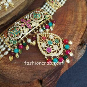 Multi Colour Pearl Jadau Choker Set for Punjabi Bride