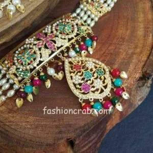 Multi Colour Pearl Jadau Choker Set for Punjabi Bride