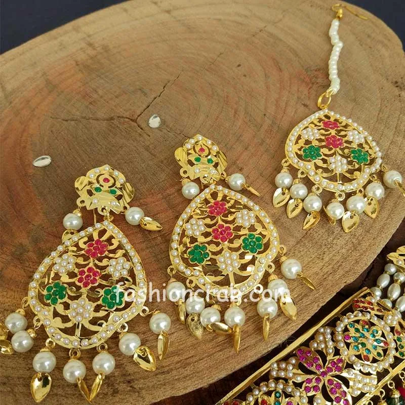 Multi Colour Pearl Jadau Choker Set for Punjabi Bride