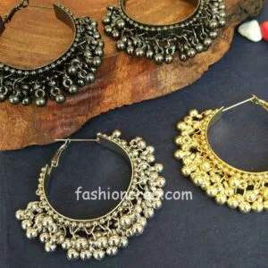 Oxidised Hoop Ghungroo Earrings for Girls