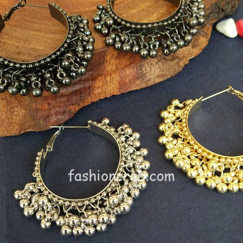 Oxidised Hoop Ghungroo Earrings for Girls
