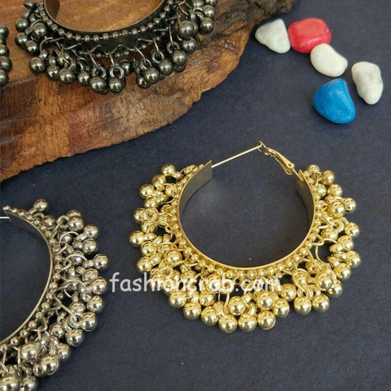 Oxidised Hoop Ghungroo Earrings for Girls