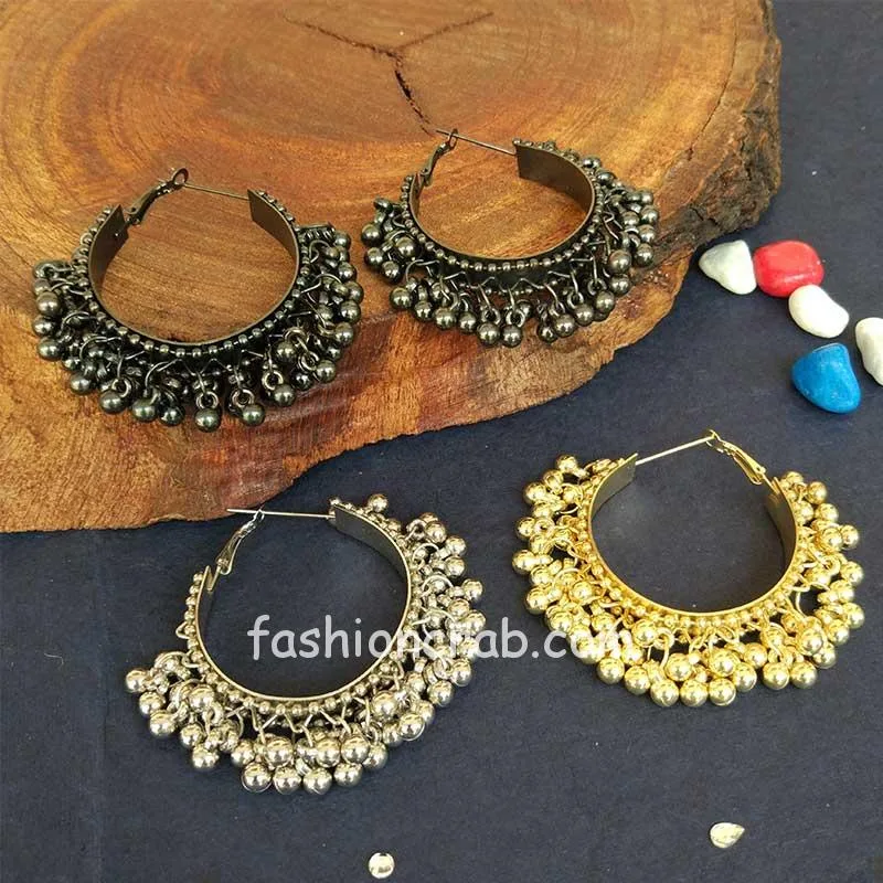 Oxidised Hoop Ghungroo Earrings for Girls